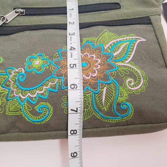 Olive Green Embroidered Fanny Pack - Boho Floral Design - Picture 6 of 11